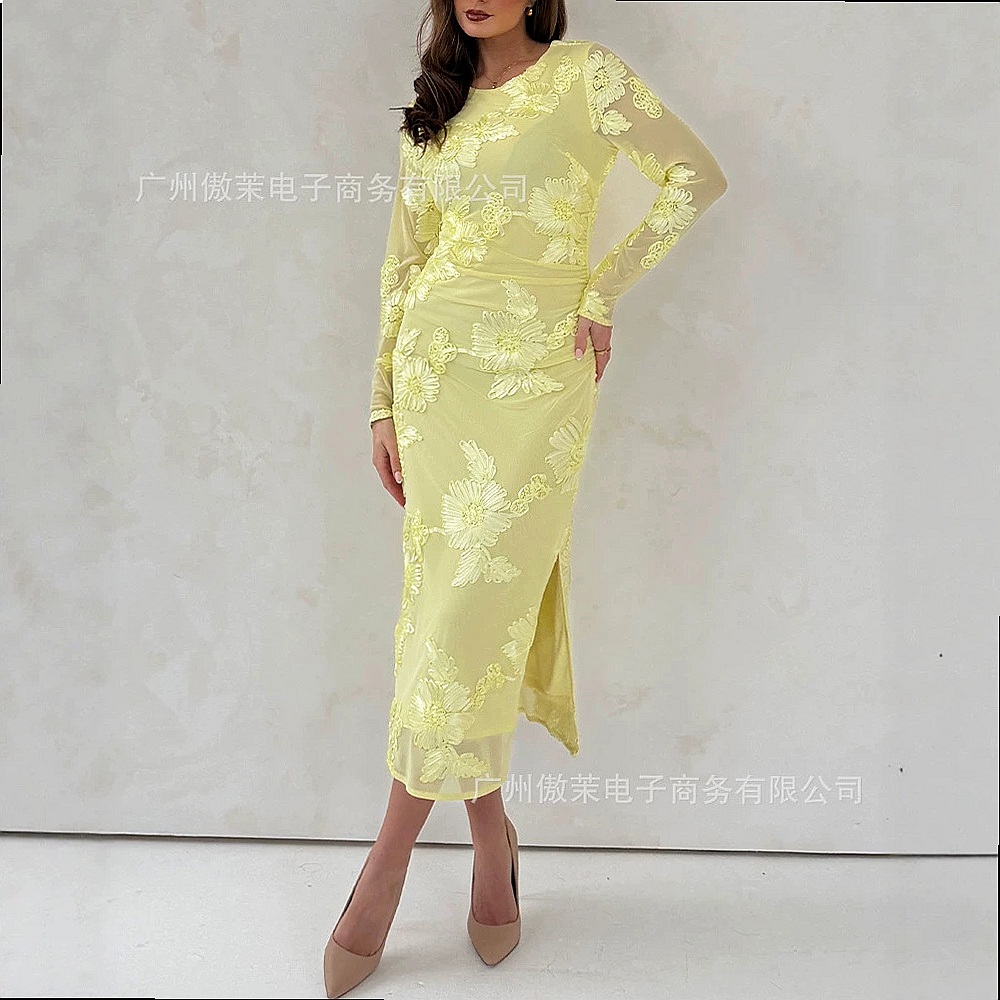Vestido Bodycon de Malha com B - Embroidery Yellow Dress avaliação e preço