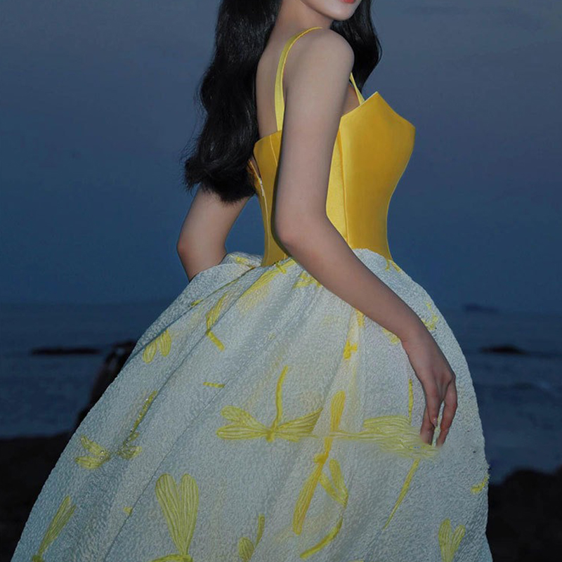 Vestido de Festa Longo Elegant - Embroidery Yellow Dress avaliação e preço