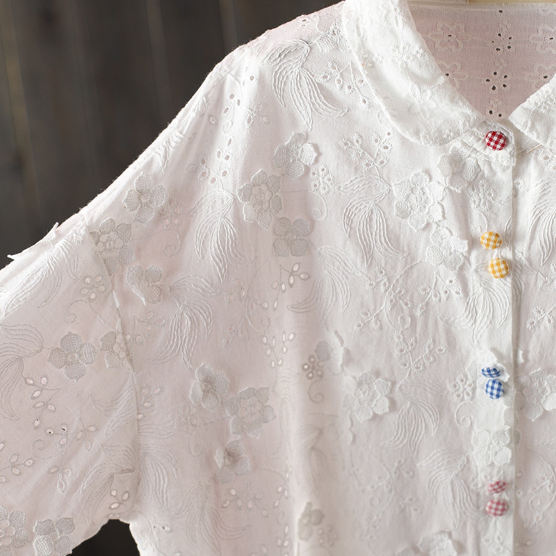 Primavera outono botões colori - Embroidery Cotton Shirt avaliação e preço