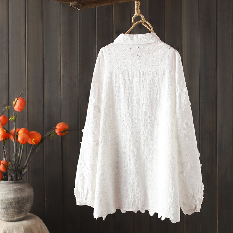Primavera outono botões colori - Embroidery Cotton Shirt avaliação e preço