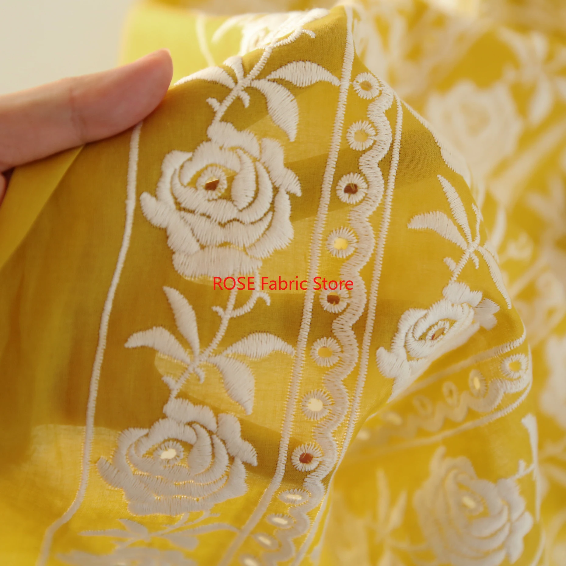 Francês algodão amarelo rosa p - Embroidery Yellow Dress avaliação e preço