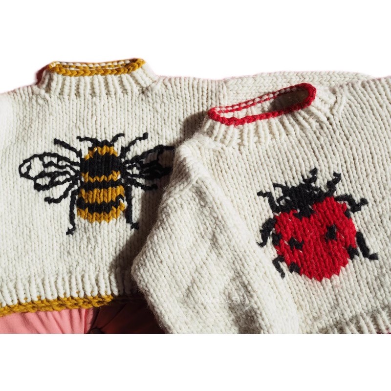Suéter de Lã Pura Tricotado à  - Embroidery Lady Bug avaliação e preço